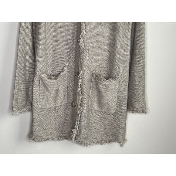 J.McLaughlin Parisse Fringed Button Up Textured Cardigan Sweater Oatmeal Women S - Picture 4 of 10